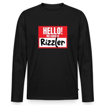Hallo, mein Name ist Rizzler. Lustiges Namensschil - Männer Premium Bio Langarmshirt - Schwarz - Vorne - Nico (187cm)