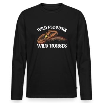 Fleurs sauvages Chevaux sauvages Chapeau de cow-boy Femmes - T-shirt manches longues Premium bio Homme - noir - Devant - Nico (187cm)