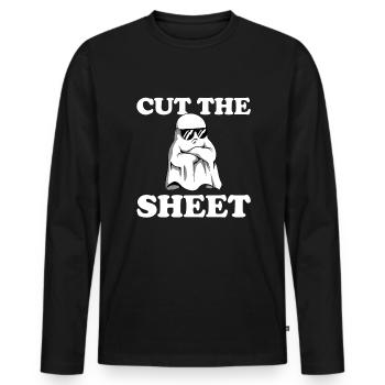 Cut The Sheet Lustiger Halloween-Geist Cut The She - Männer Premium Bio Langarmshirt - Schwarz - Vorne - Nico (187cm)