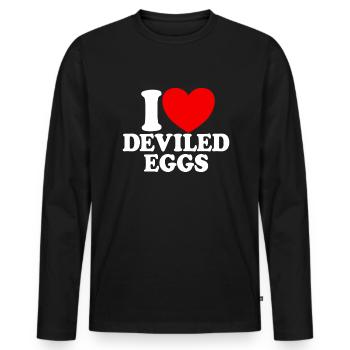 I love devil's eggs. Funny Thanksgiving Sink - Men's Premium Organic Long Sleeve Shirt - black - Front - Nico (187cm)