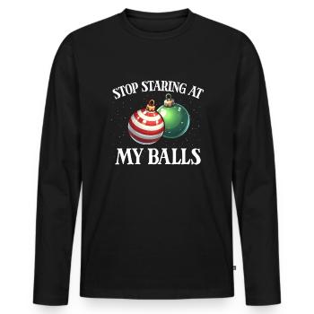 Arrête de regarder mes couilles. Christ torride - T-shirt manches longues Premium bio Homme - noir - Devant - Nico (187cm)