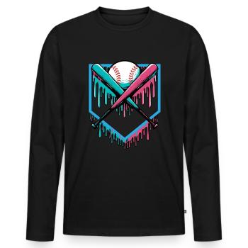 Baseball-Tropfen besprüht Baseballschläger und Bas - Männer Premium Bio Langarmshirt - Schwarz - Vorne - Nico (187cm)
