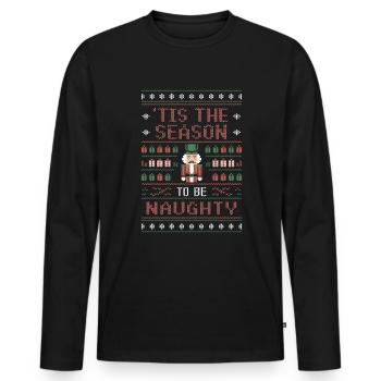 Es ist die Jahreszeit für freche Nussknacker-Weihn - Männer Premium Bio Langarmshirt - Schwarz - Vorne - Nico (187cm)