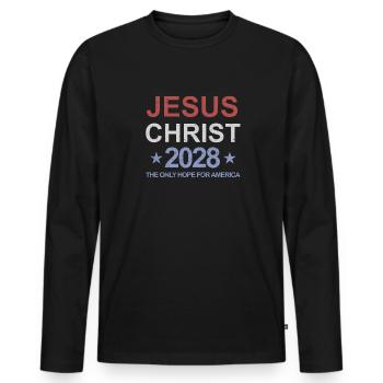 Jésus-Christ 2028 : le seul espoir pour Ameri - T-shirt manches longues Premium bio Homme - noir - Devant - Nico (187cm)