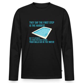 Der dritte Schritt ist das schwierigste lustige Mä - Männer Premium Bio Langarmshirt - Schwarz - Vorne - Nico (187cm)