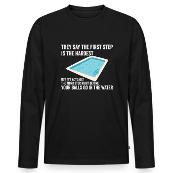 Der dritte Schritt ist das schwierigste lustige Mä - Männer Premium Bio Langarmshirt - Schwarz - Vorne - Nico (187cm)