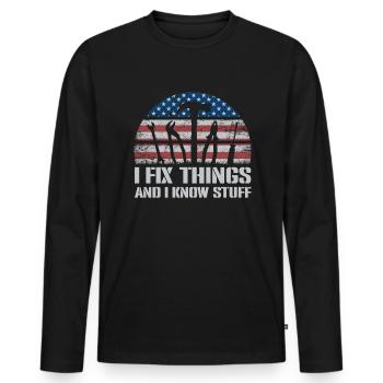Ich repariere Dinge und ich weiß Dingeich reparier - Männer Premium Bio Langarmshirt - Schwarz - Vorne - Nico (187cm)