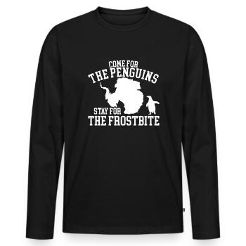 Kommen Sie wegen der Pinguine und bleiben Sie wege - Männer Premium Bio Langarmshirt - Schwarz - Vorne - Nico (187cm)