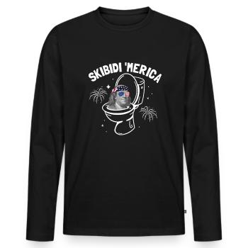 Skibidi 'Merica Ben Franklin Skibidi ToiletteBen F - Männer Premium Bio Langarmshirt - Schwarz - Vorne - Nico (187cm)