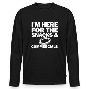 Ich bin wegen der Snacks und Werbespots zum Fußbal - Männer Premium Bio Langarmshirt - Schwarz - Vorne - Nico (187cm)