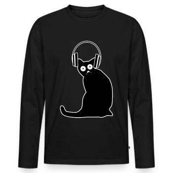 Katze Gaming Headset - Männer Premium Bio Langarmshirt - Schwarz - Vorne - Nico (187cm)