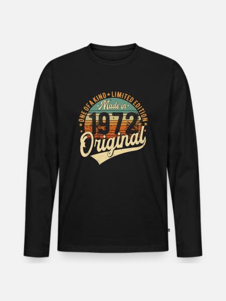 1972 Vintage Født Retro Vintage Fødselsdag - Premium økologisk langærmet T-shirt til mænd - sort