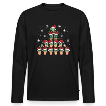 Cute Cactus Christmas Tree Succulent Cactus - Men's Premium Organic Long Sleeve Shirt - black - Front - Nico (187cm)