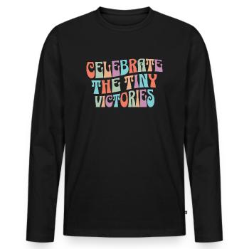 Berühmte Les Petites Victoires motivierende Phrase - Männer Premium Bio Langarmshirt - Schwarz - Vorne - Nico (187cm)