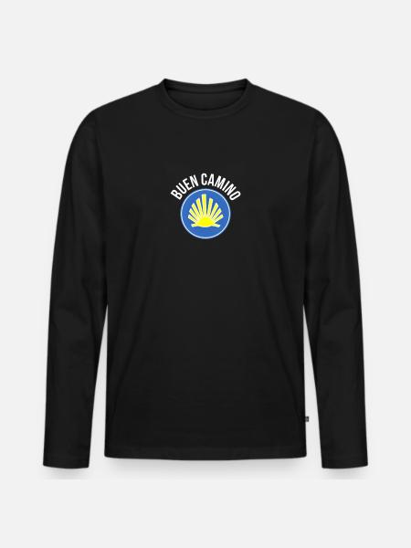 Jakobsweg Pilgermuschel - Männer Premium Bio Langarmshirt - Schwarz