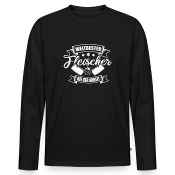 Fleischer Metzger Schlachter - Männer Premium Bio Langarmshirt - Schwarz - Vorne - Nico (187cm)
