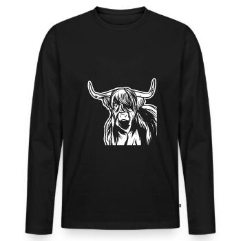 Tolles Highland Cattle Rind - Männer Premium Bio Langarmshirt - Schwarz - Vorne - Nico (187cm)