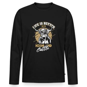 Bovins Highland cornes fourrure bovins Highland - T-shirt manches longues Premium bio Homme - noir - Devant - Nico (187cm)