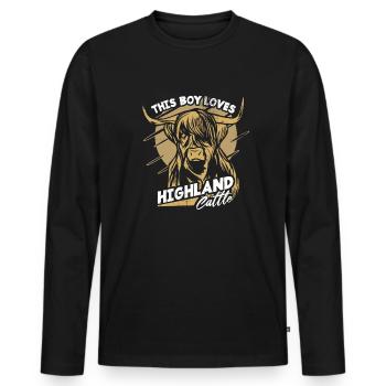 Highland Cattle mit Zotteligem Fell Hörner - Männer Premium Bio Langarmshirt - Schwarz - Vorne - Nico (187cm)