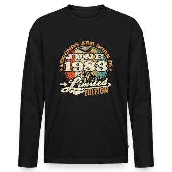 Born in Juni 1983 - 40 years old - Men's Premium Organic Long Sleeve Shirt - black - Front - Nico (187cm)