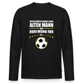 Alter Mann - Dortmund Fan | Retro Vintage Fußball - Männer Premium Bio Langarmshirt - Schwarz - Vorne - Nico (187cm)