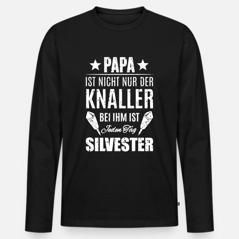 Papa Silvester Pyro - Männer Premium Bio Langarmshirt - Schwarz