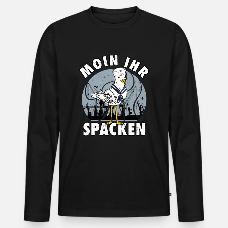 Moin Ihr Spacken Hafenkräne Möwe Geschenkidee - Männer Premium Bio Langarmshirt - Schwarz