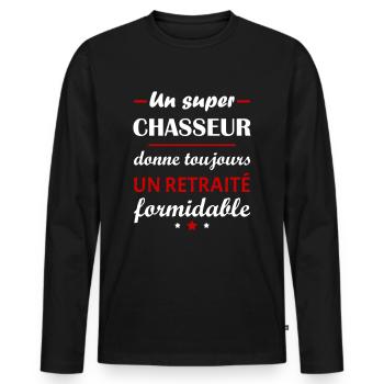 Un super chasseur, retraité, cadeau retraite - T-shirt manches longues Premium bio Homme - noir - Devant - Nico (187cm)