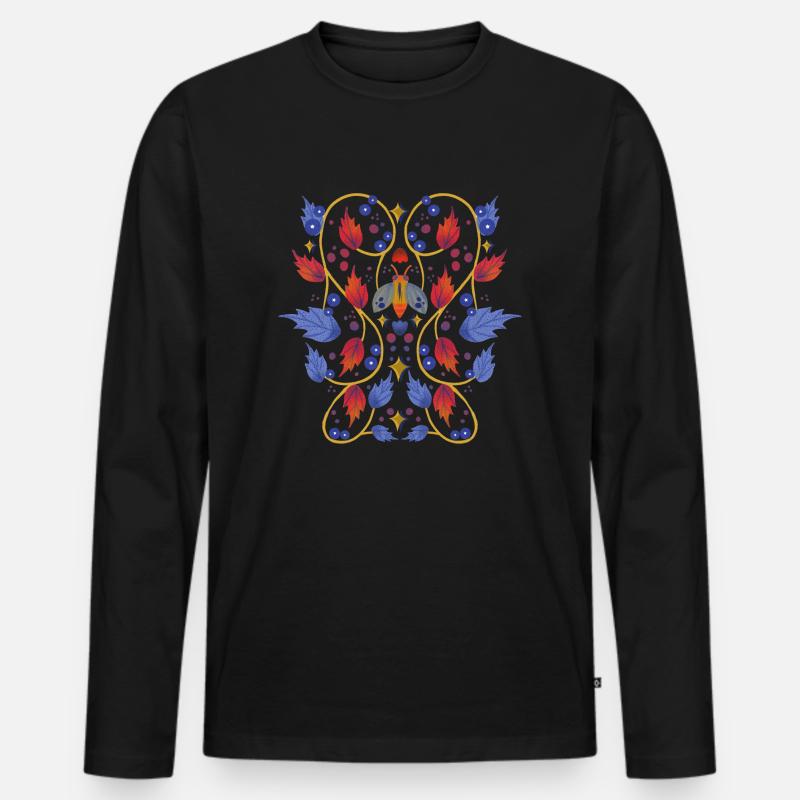 Blumen mit Motte - Männer Premium Bio Langarmshirt - Schwarz
