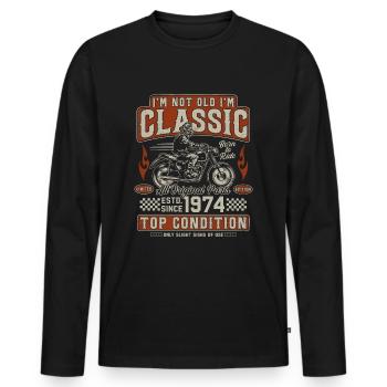 Klassiker 1974 Jahrgang Vintage Retro Motorrad - Männer Premium Bio Langarmshirt - Schwarz - Vorne - Nico (187cm)
