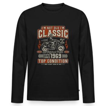 Klassiker 1969 Jahrgang Vintage Retro Motorrad - Männer Premium Bio Langarmshirt - Schwarz - Vorne - Nico (187cm)