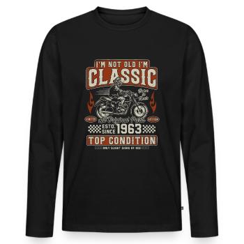 Klassiker 1963 Jahrgang Vintage Retro Motorrad - Männer Premium Bio Langarmshirt - Schwarz - Vorne - Nico (187cm)