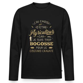 Agriculteur Bogosse Humour Agricole Agriculture - T-shirt manches longues Premium bio Homme - noir - Devant - Nico (187cm)
