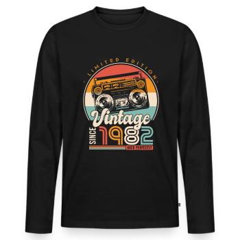 anniversaire 40 ans rétro since 1982 cadeau 40 ans - T-shirt manches longues Premium bio Homme - noir - Devant - Nico (187cm)