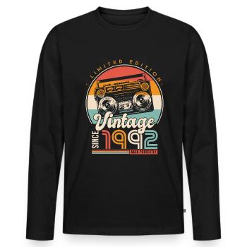 anniversaire 30 ans rétro since 1992 cadeau 30 ans - T-shirt manches longues Premium bio Homme - noir - Devant - Nico (187cm)