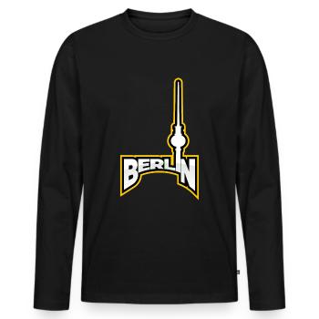 Berlin Schriftzug mit Fernsehturm - Männer Premium Bio Langarmshirt - Schwarz - Vorne - Nico (187cm)
