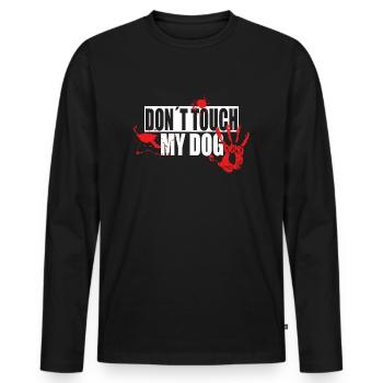 Motif Ne touchez pas mon chien - T-shirt manches longues Premium bio Homme - noir - Devant - Nico (187cm)