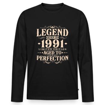 Legend 1991 Vintage Born Vintage Birthday - Men's Premium Organic Long Sleeve Shirt - black - Front - Nico (187cm)