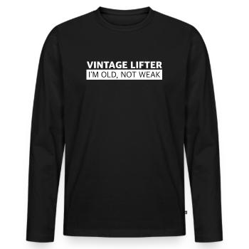 Vintage Lifter | Old but not weak, fitness - Men's Premium Organic Long Sleeve Shirt - black - Front - Nico (187cm)