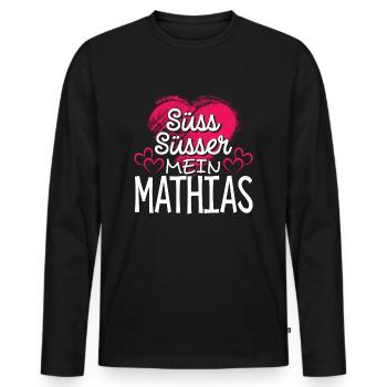 MATHIAS - süss - Männer Premium Bio Langarmshirt - Schwarz - Vorne - Nico (187cm)
