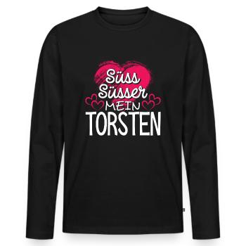 TORSTEN - süss - Männer Premium Bio Langarmshirt - Schwarz - Vorne - Nico (187cm)