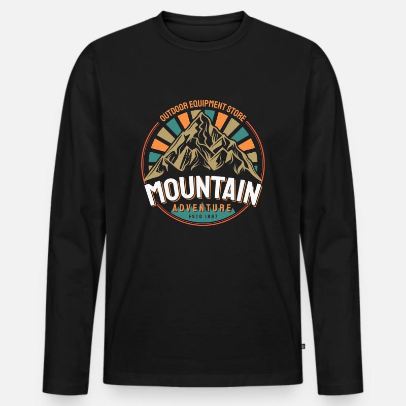 RETRO Berg Amo - Männer Premium Bio Langarmshirt - Schwarz