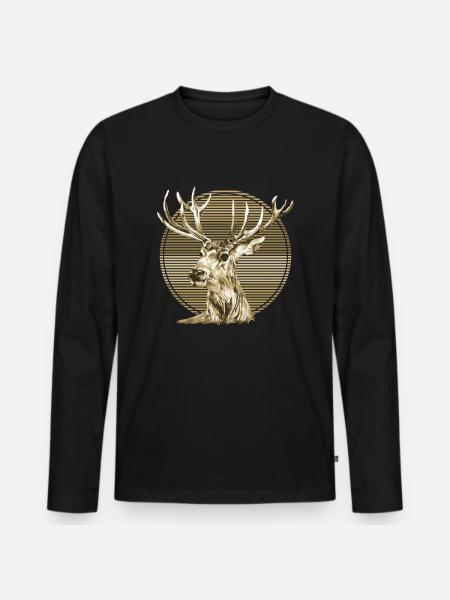Hirsch - Männer Premium Bio Langarmshirt - Schwarz