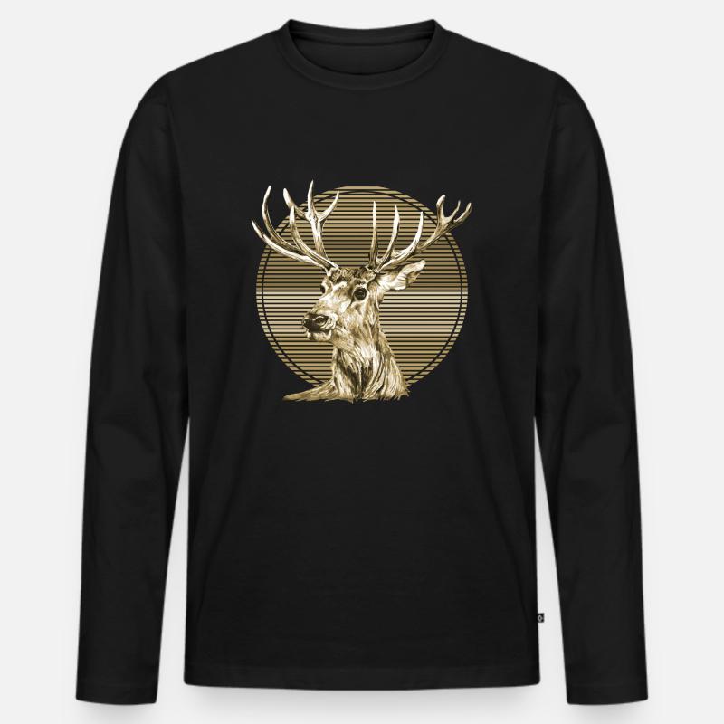 Hirsch - Männer Premium Bio Langarmshirt - Schwarz