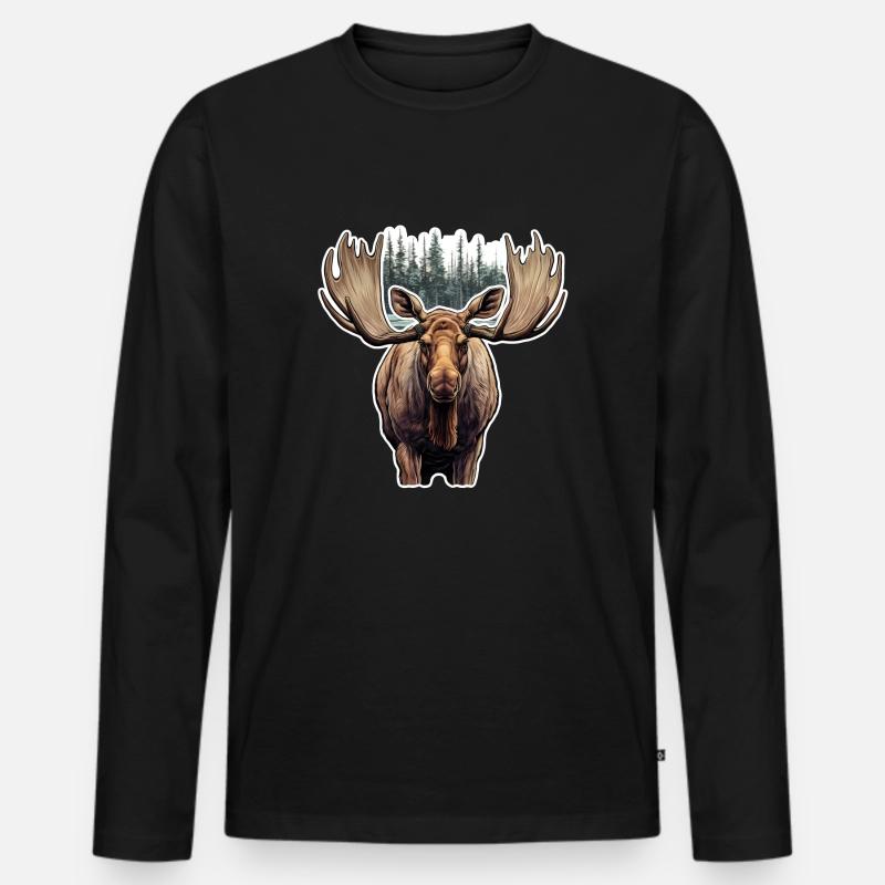 Elch - Männer Premium Bio Langarmshirt - Schwarz
