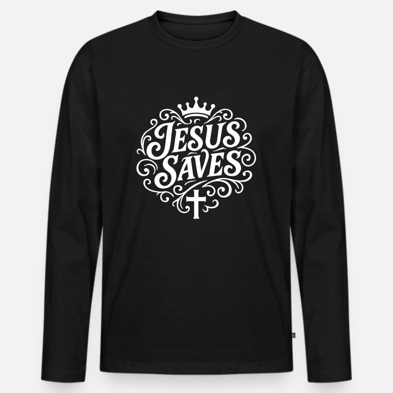 Jesus Rettet Christlich - Männer Premium Bio Langarmshirt - Schwarz