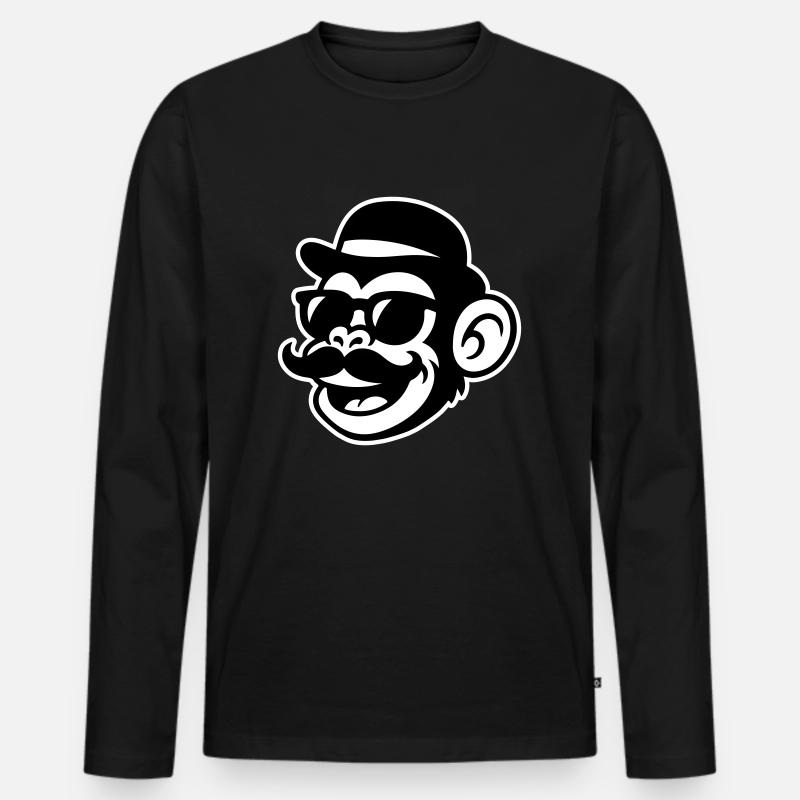 Affe Sir Mustache - Männer Premium Bio Langarmshirt - Schwarz