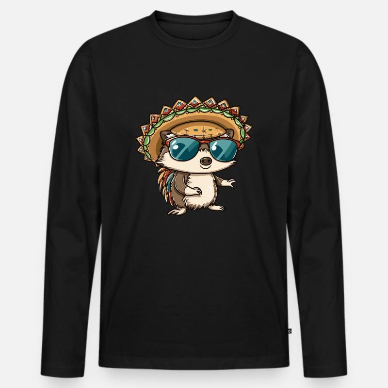 Igel Comic Lustig Sombrero - Männer Premium Bio Langarmshirt - Schwarz
