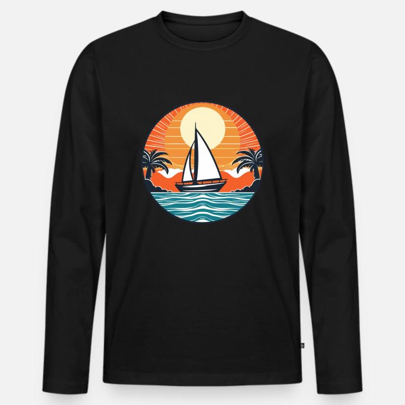Segelboot Retro - Männer Premium Bio Langarmshirt - Schwarz