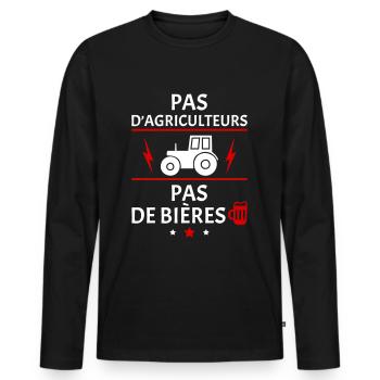 Pas d'agriculteurs, agriculture, tracteur - T-shirt manches longues Premium bio Homme - noir - Devant - Nico (187cm)